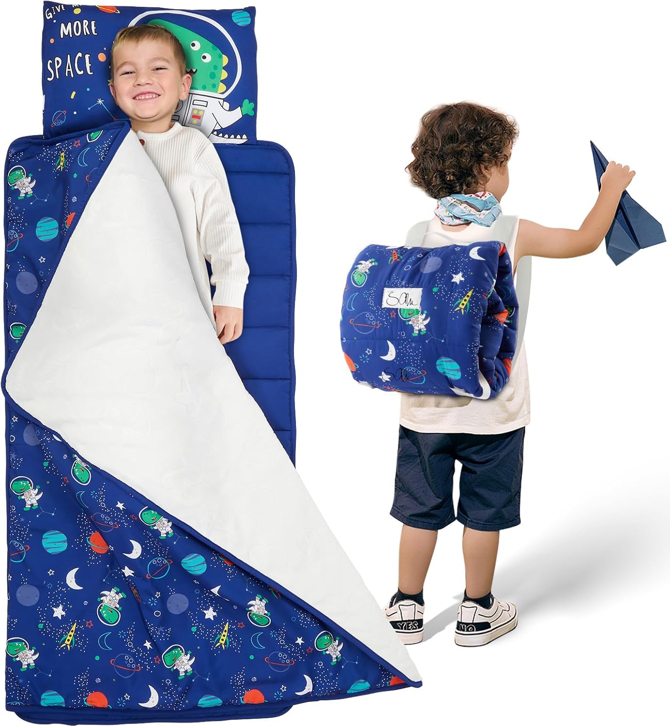 Toddler Nap Mat with Removable Pillow and Plush Blanket - 54" x 33"for Kids Ages...