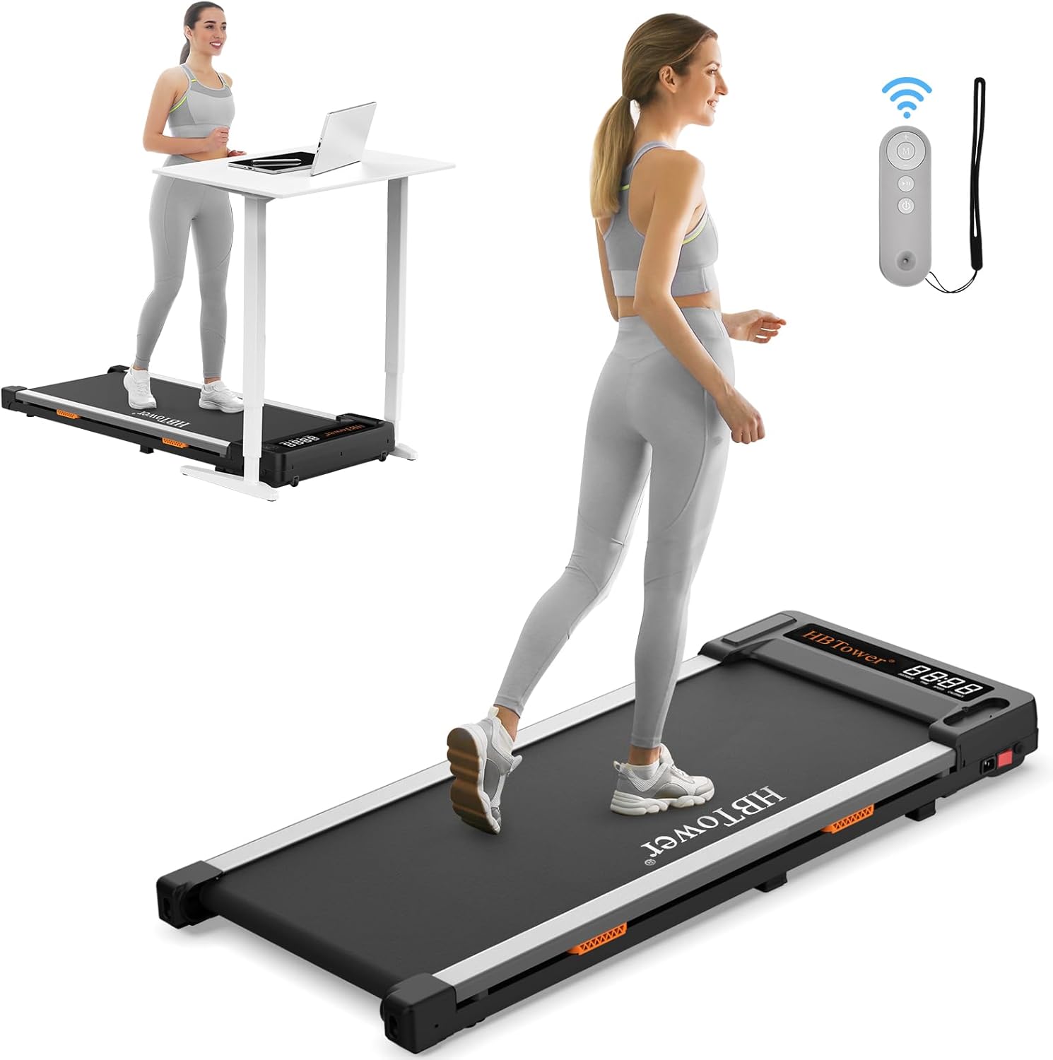 HBTower Treadmill Walking Pad, Walking Pad Treadmill for Home Office, Portable U...