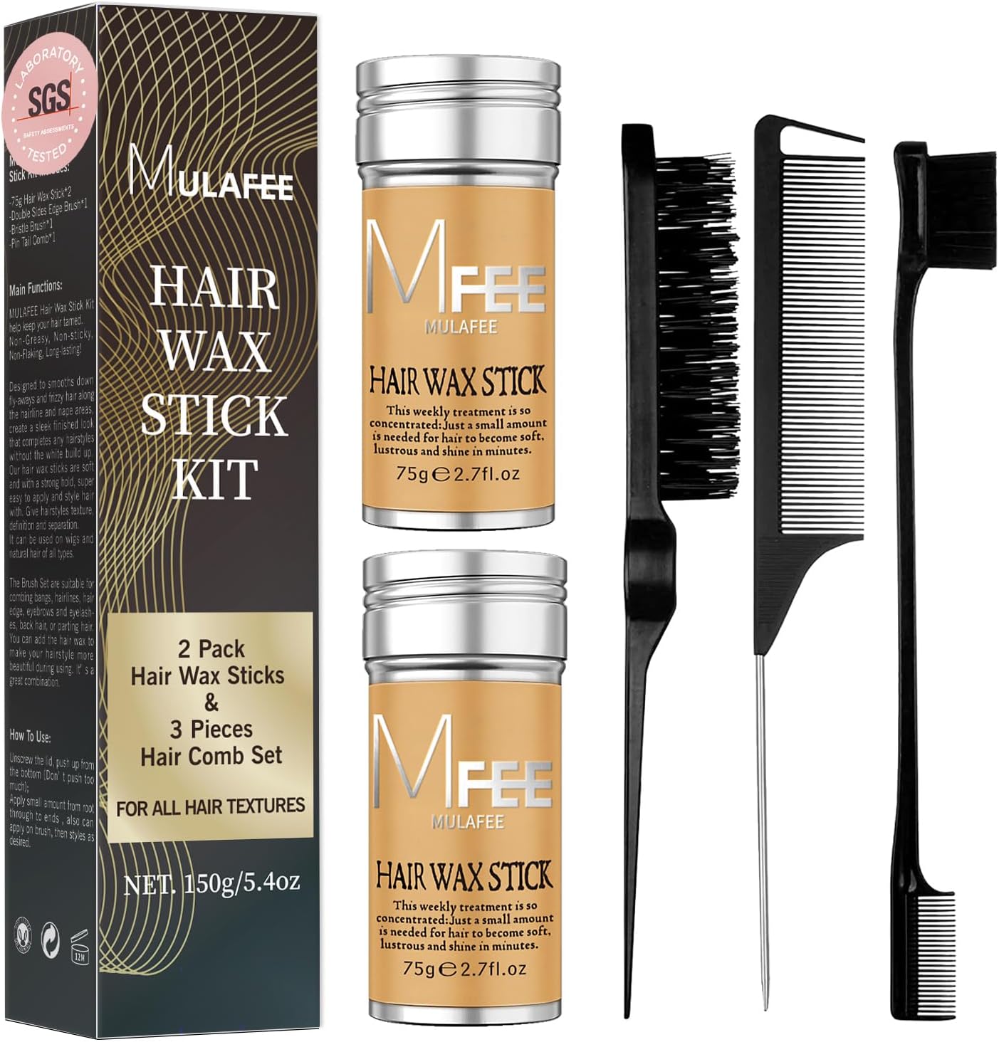 MULAFEE 2 Pack Hair Wax Stick with Hair Comb Set, Wax Stick for Smooth Hair Wigs...