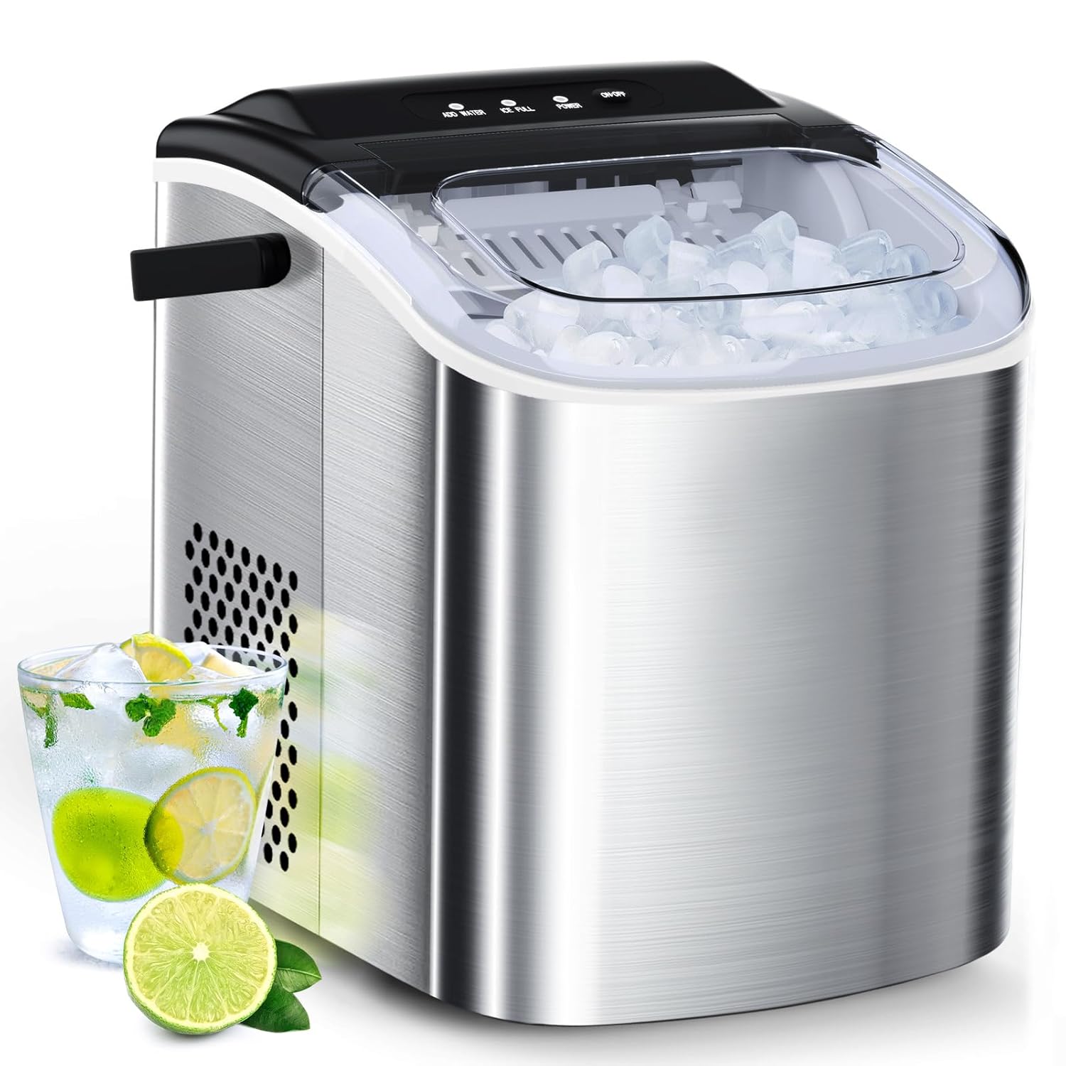 Joy Pebble Stainless Steel Ice Maker Countertop, 26Lbs/24H, 9 Cubes Ready in 6-8...