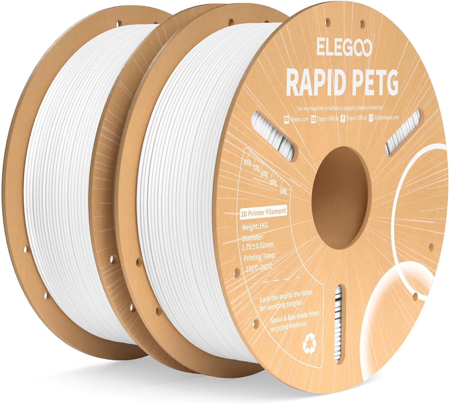 ELEGOO Rapid PETG Filament 1.75mm White 2KG, High Speed 30-600mm/s 3D Printer Fi...