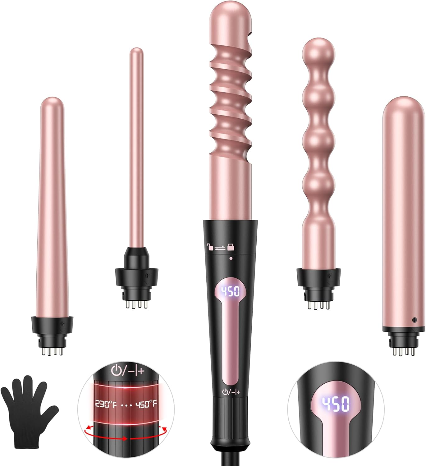 Curling Iron, 5 in 1 Curling Wand Set, Instant Heat Up Hair Curler with 5 Interc...