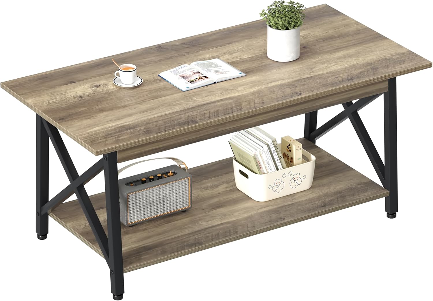 GreenForest Coffee Table with Storage, 39inch Modern 2-Tier Coffee Tables for Li...