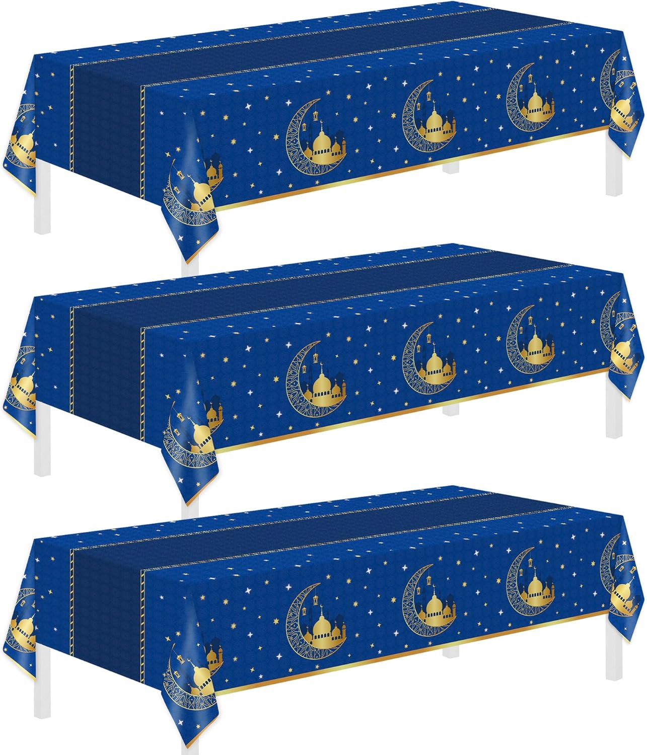 Ramadan Decorations, Table Cloth Rectangle, 3Pack Blue Tablecloth Disposable Ram...