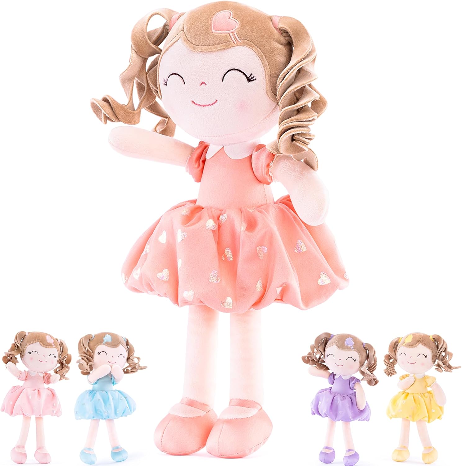 Gloveleya Baby Doll Gifts Plush Curly Girl Toys with Love 16" Orange A043 Orange