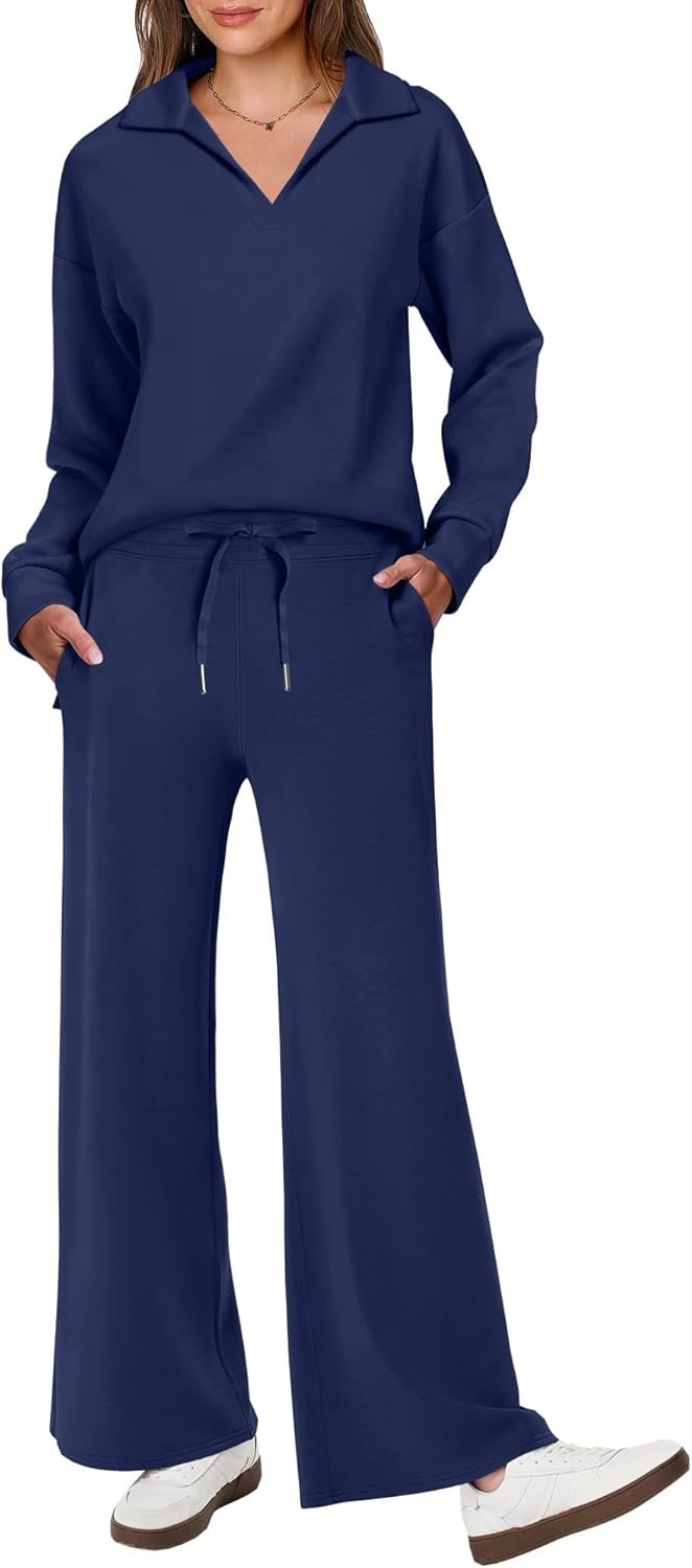 ANRABESS Women's 2 Piece Outfits Lounge Sets Casual Long Sleeve Sweatsuits Polo...