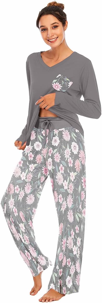 Famulily Women Comfy Pajamas, Ladies Pyjamas Set Floral Printing Long Sleeve Lou...