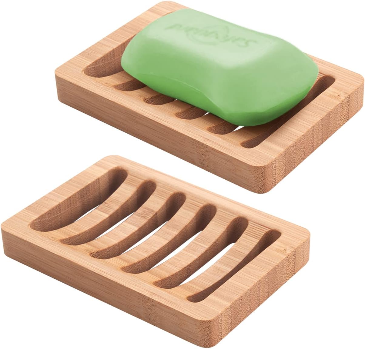 AmazerBath Soap Holder Soap Dish, Bamboo Soap Dish, 2 Pack Wood Soap Holder, Bar...