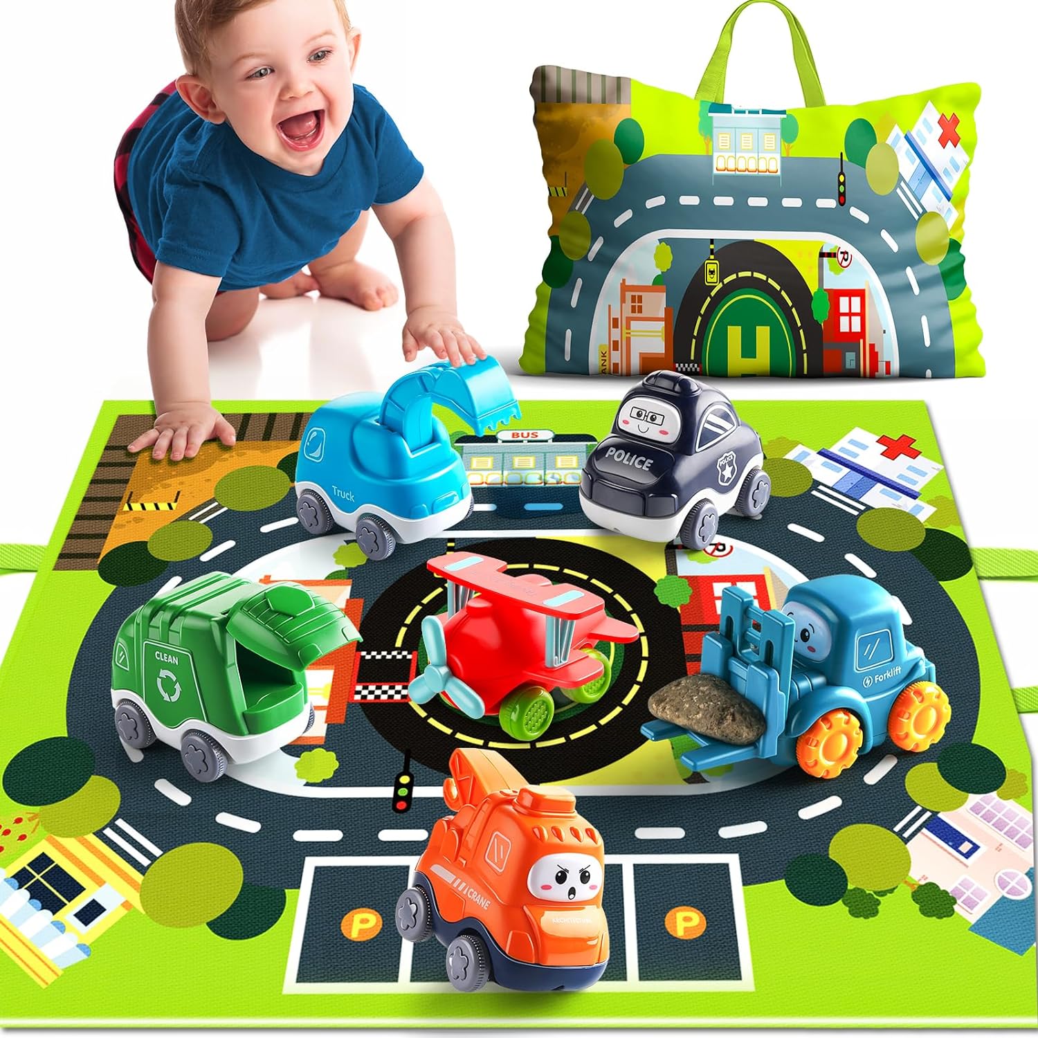 Big Cartoon Truck Car Toys for 1 Year Old Boy with Playmat/Storage Bag|Baby and...
