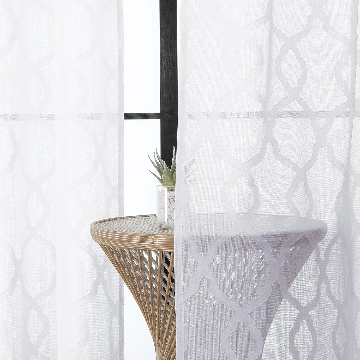 OWENIE Sheer White Curtains 63 Inch Length 2 Panels Set for Living Room Bedroom,...