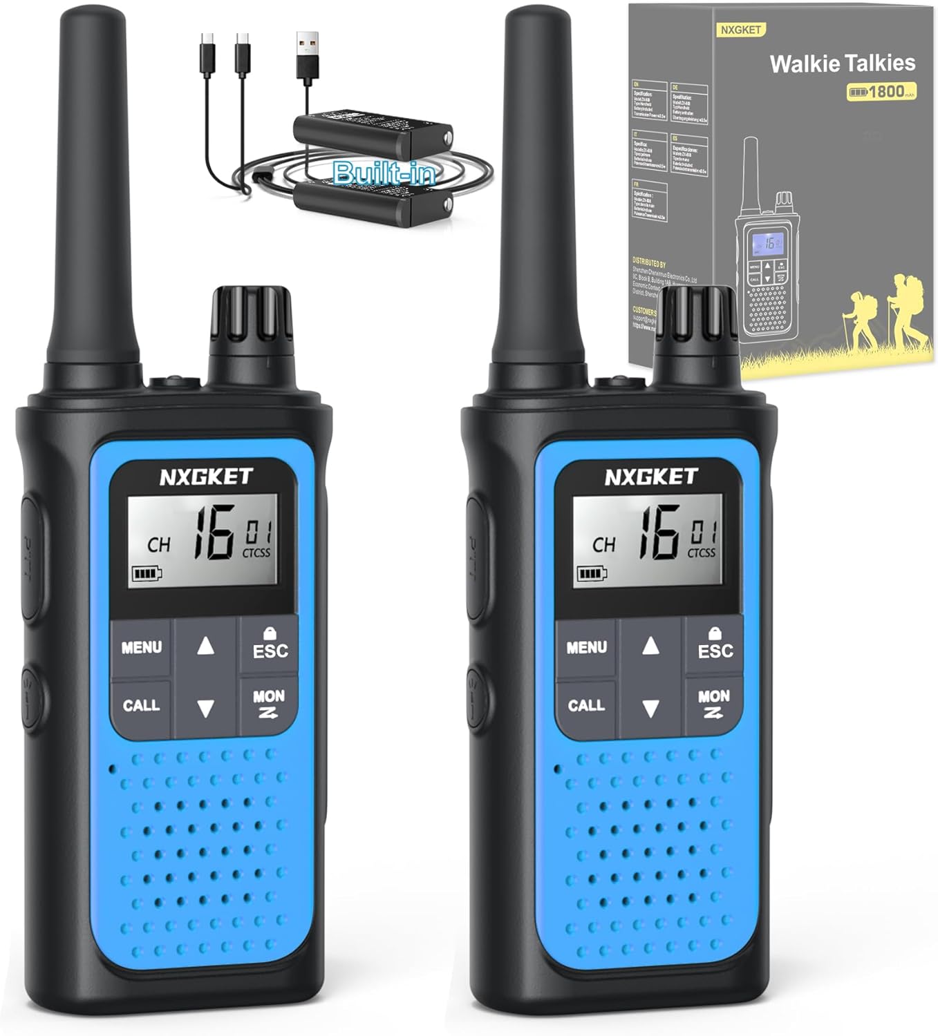 NXGKET Walkie Talkies for Adults Long Range,2Pcs PMR446 Rechargeable walkie talk...