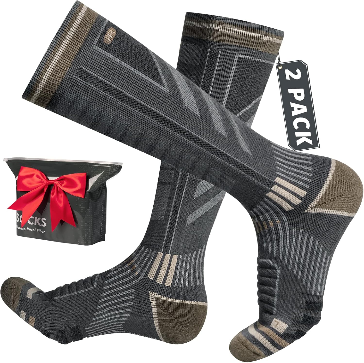 Rahhint 2 Pairs Merino Wool Ski Socks for Men,Compression Snowboard Socks,Knee H...