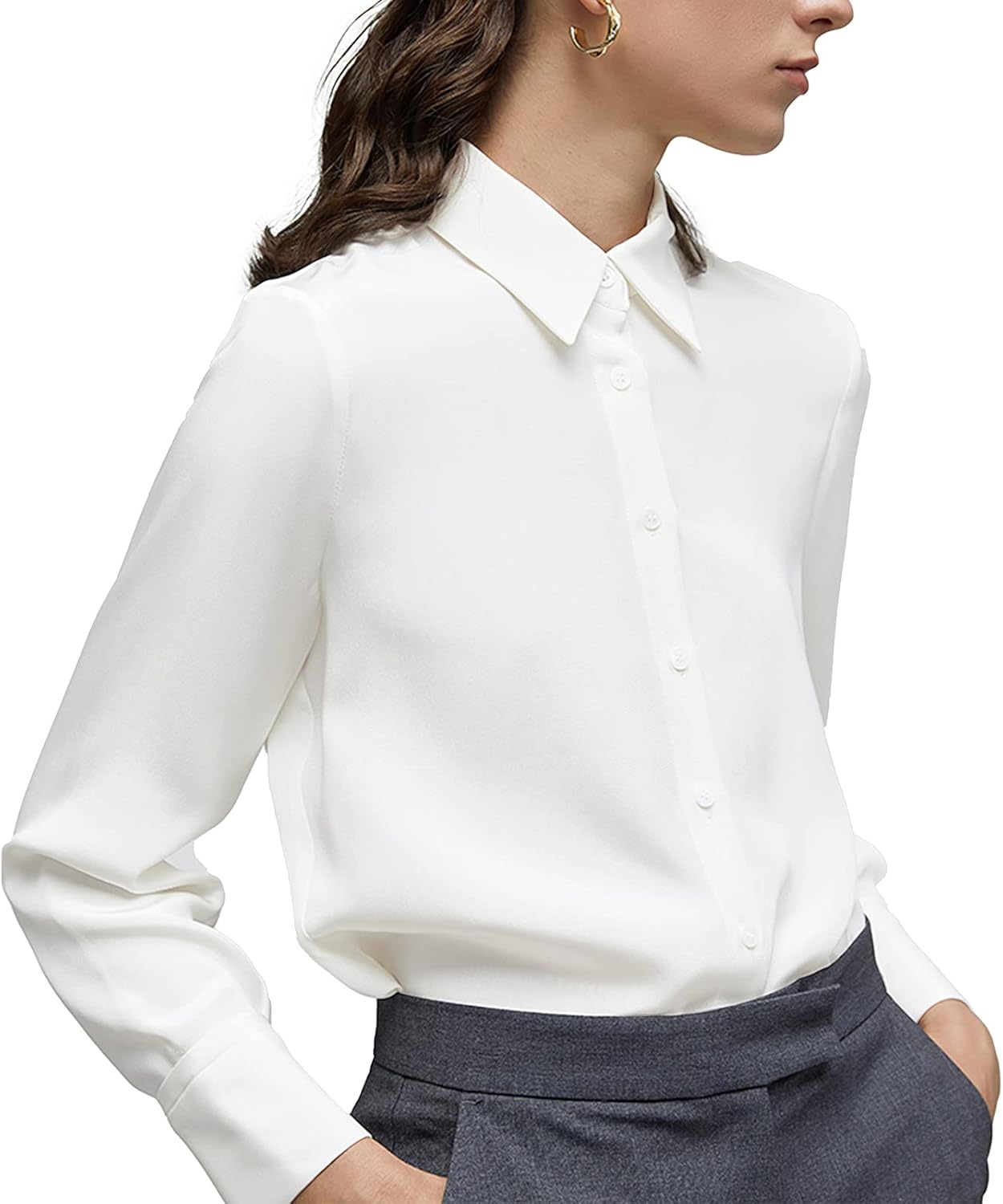 YAMANMAN Women's Button Down Shirt Classic Long Sleeve Collared Tops Work Office...