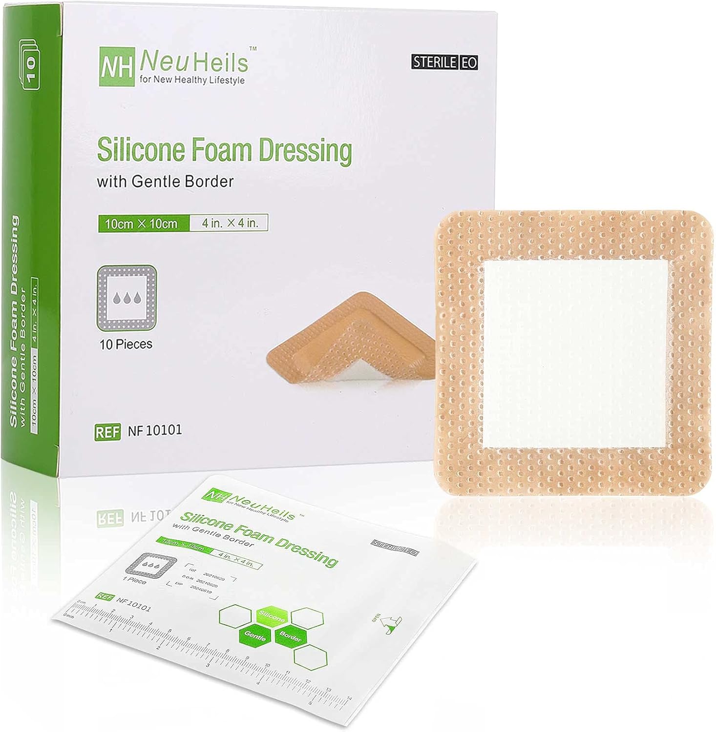 NeuHeils Silicone Adhesive Foam Dressing with Gentle Border 4''x4'' for Bed Sore...