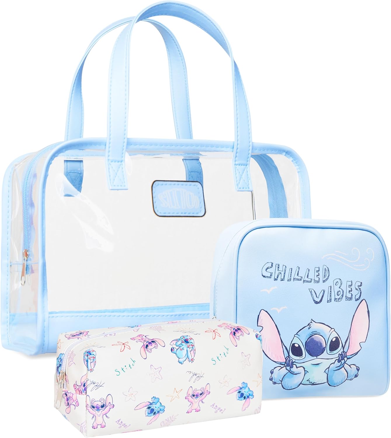 Disney Stitch Toiletry Bag Set Zipped Wash Bag Make Up Bag Travel Essentials Opt...
