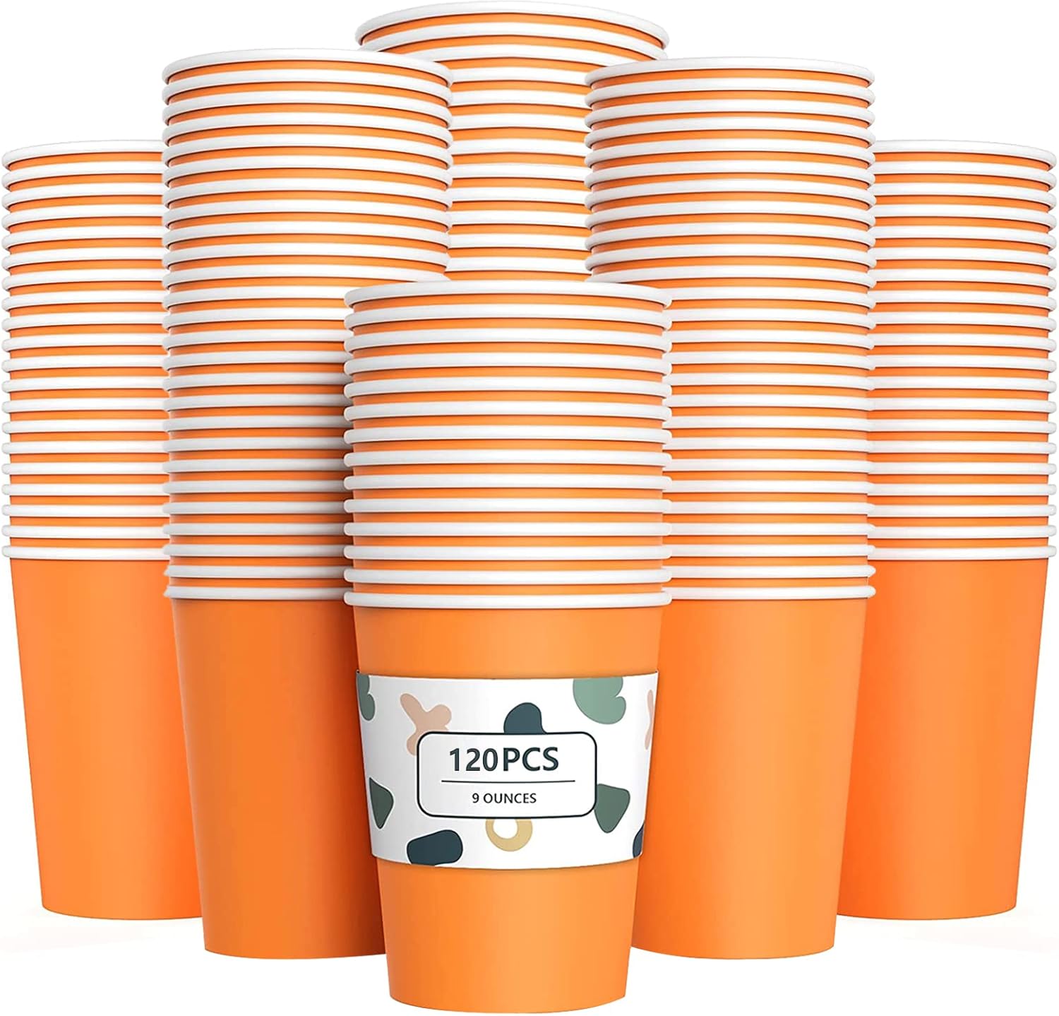 YANGTE 120Pcs Orange Paper Cups 9oz Disposable Party Cups Biodegradable and Comp...