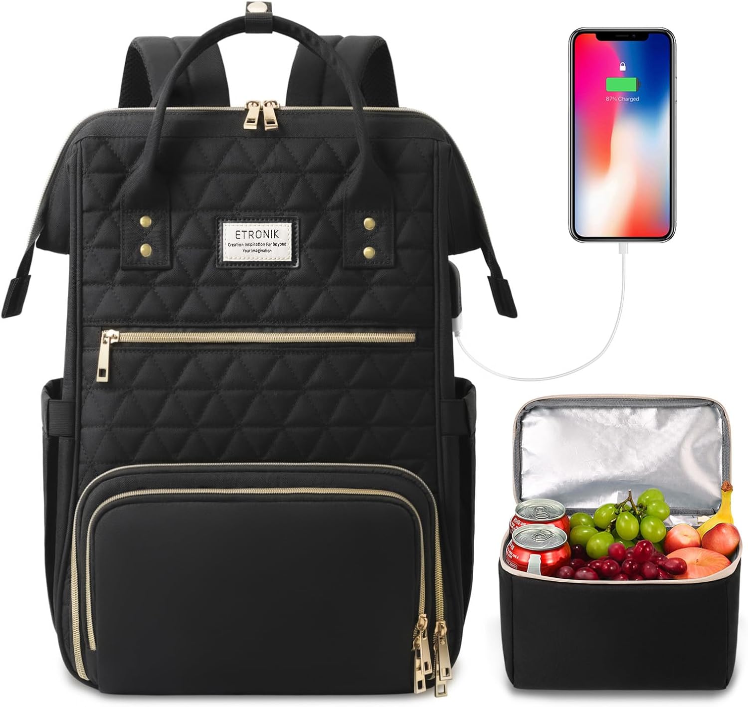 ETRONIK Laptop Lunch Backpack for Women, 15.6 inch Laptop Backpack with USB Port...
