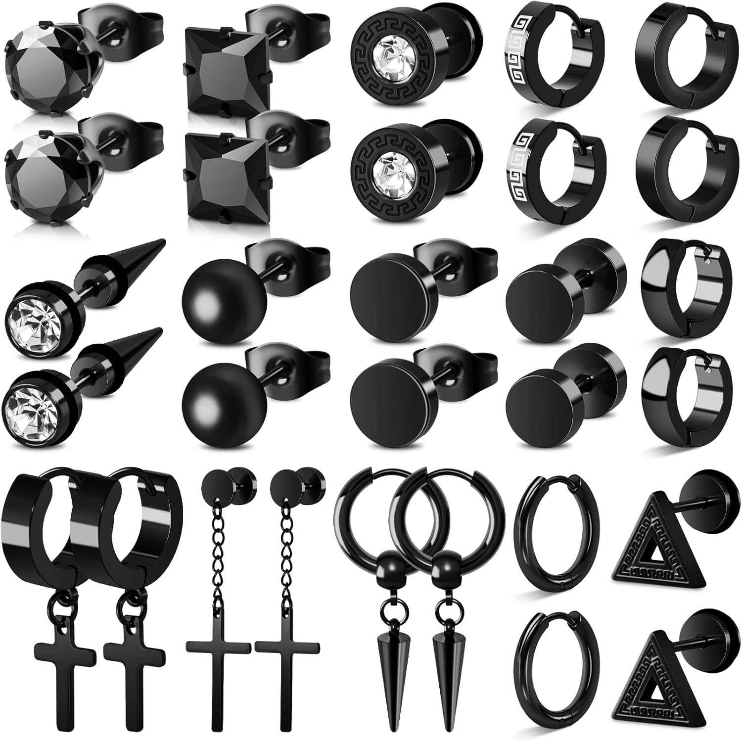 15 Pairs Earrings for Men, Stainless Steel Mens Stud Earrings Set Hypoallergenic...