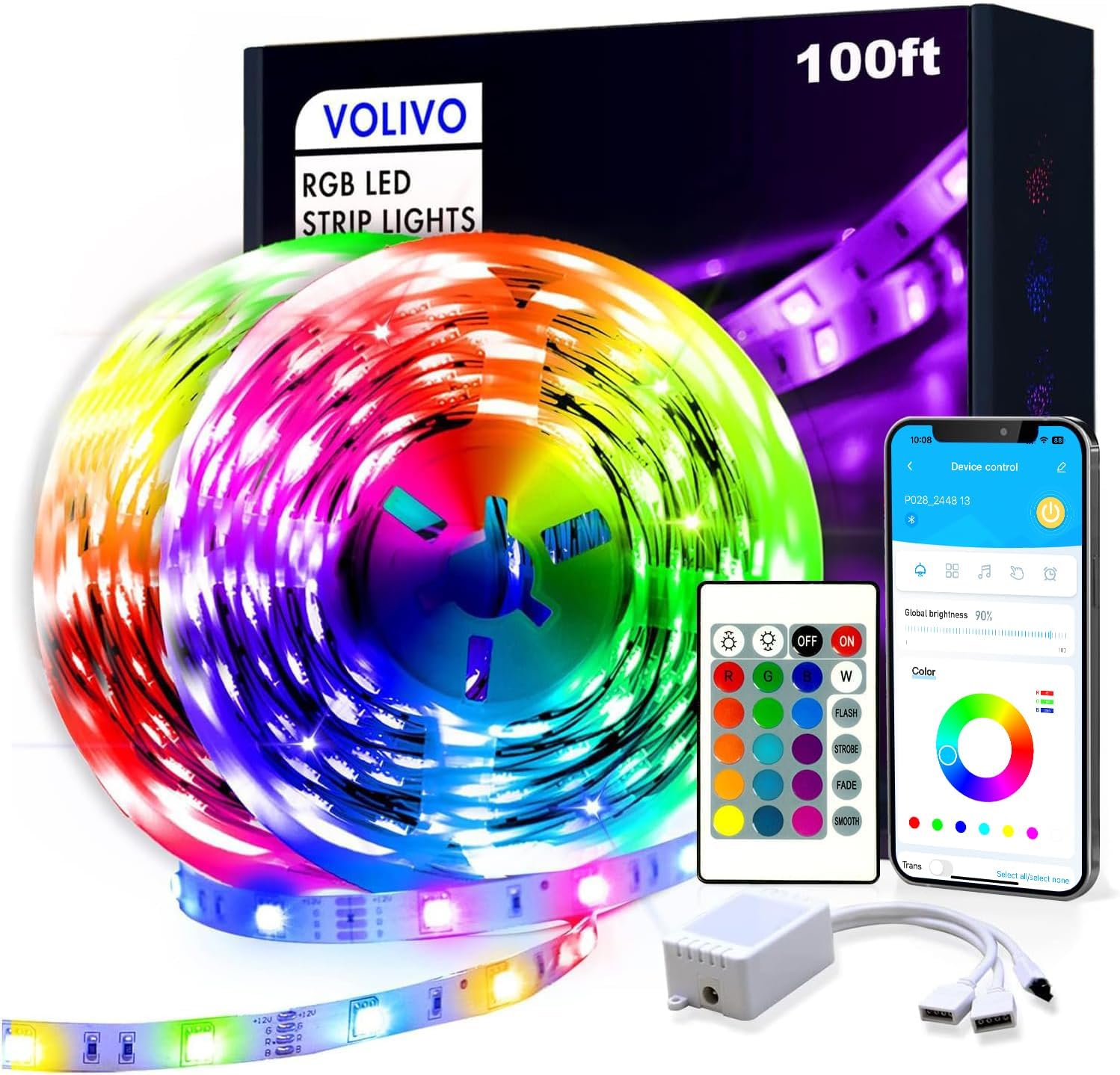 VOLIVO 100ft RGB Led Strip Lights, Color Changing Led Light Strips Kit with 24 K...