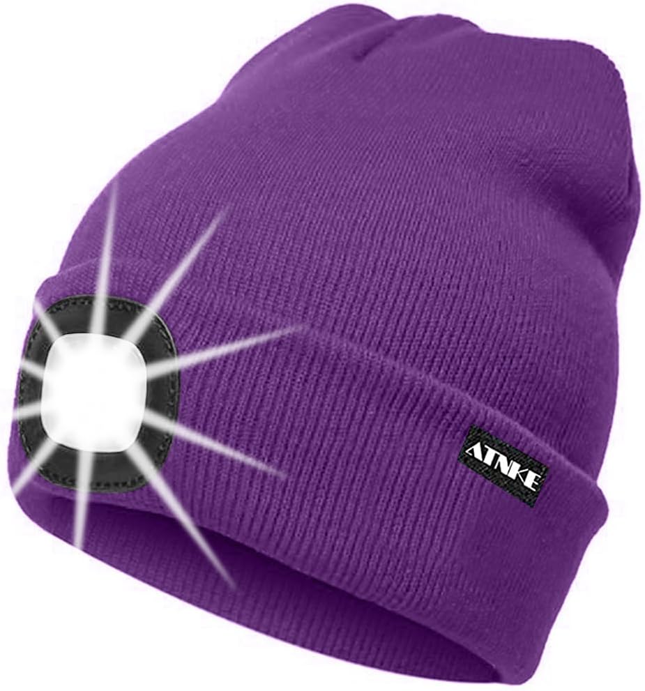 ATNKE LED Lighted Beanie Cap,USB Rechargeable Running Hat Ultra Bright 4 LED Wat...