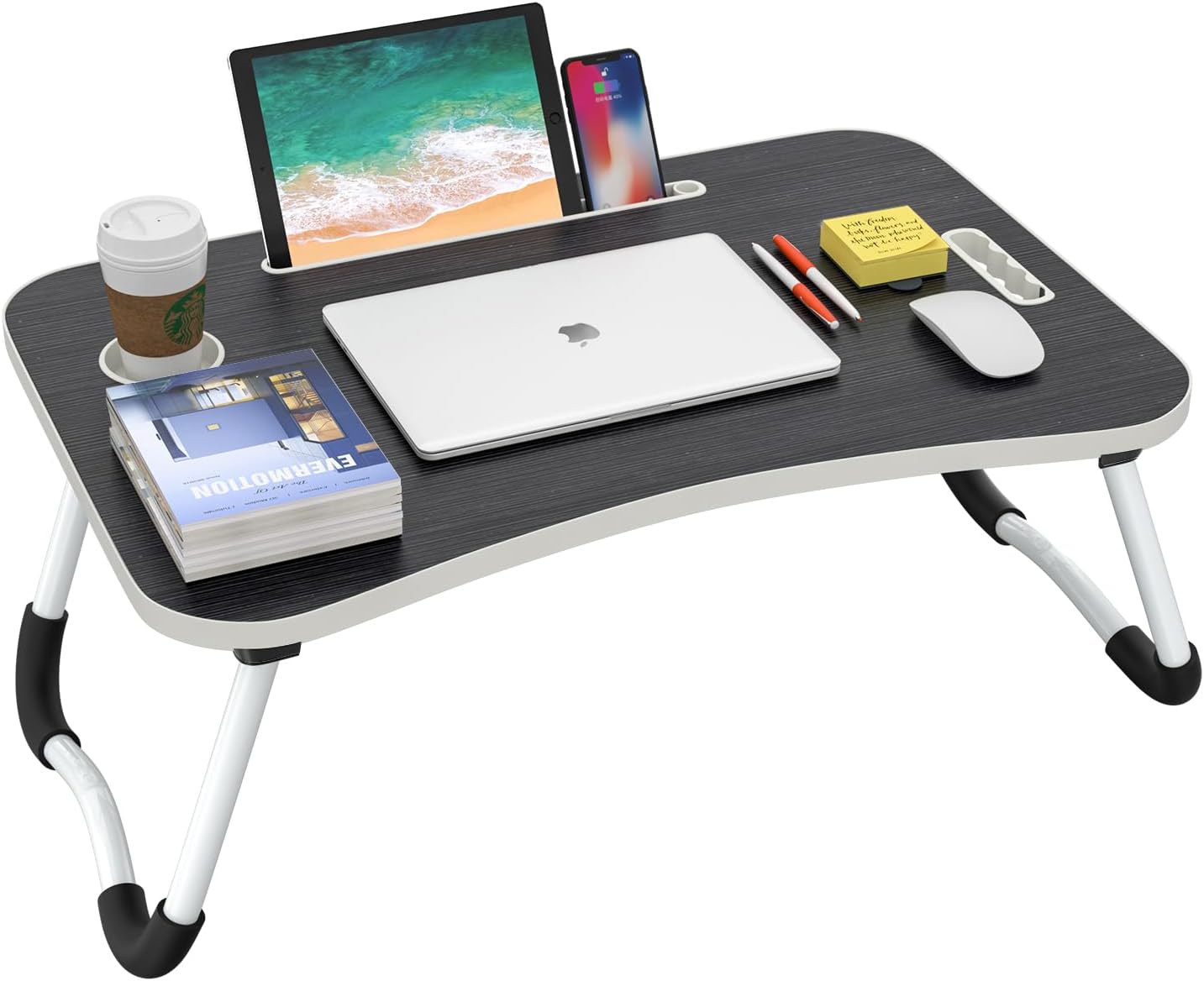 BUYIFY Folding Lap Desk, 23 Inch Portable Wood Deep Black Laptop Bed Desk Lap De...