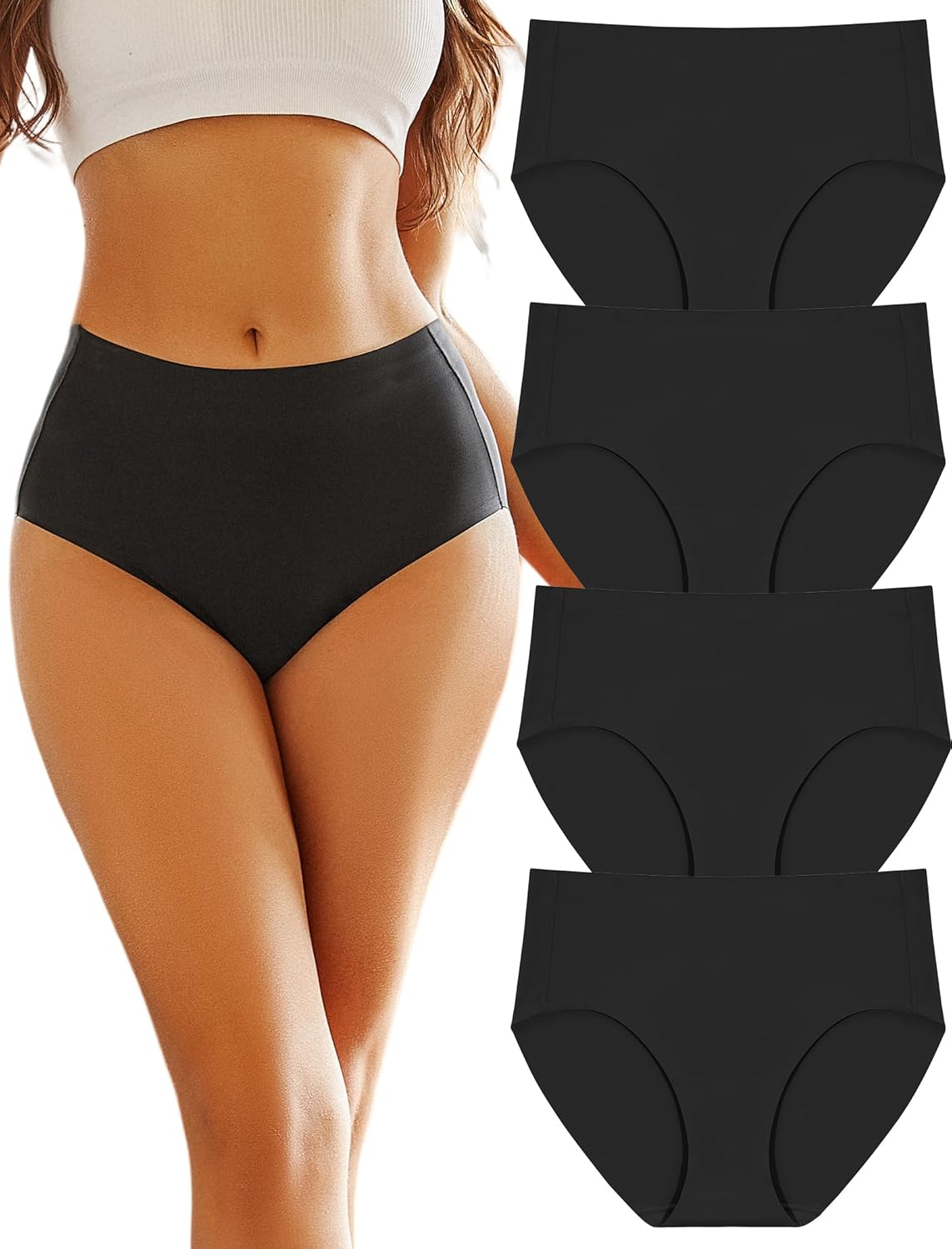 FINETOO Women's High Waisted Seamless Underwear Full Coverage Brief Ladies No Sh...