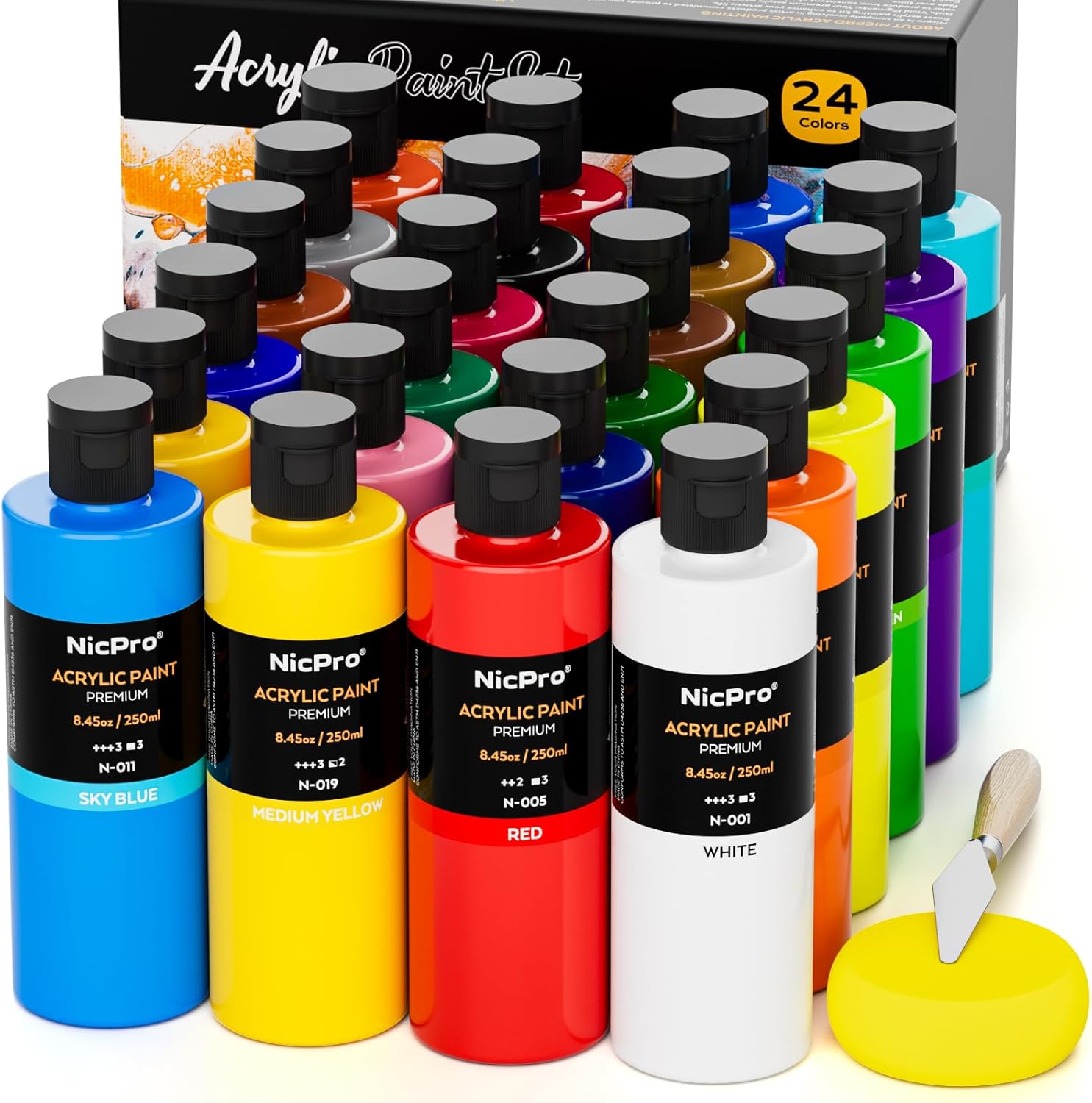 Nicpro 24 Colors Large Bulk Acrylic Paint Set (8.45 oz,250 ml) Non Toxic Artist...