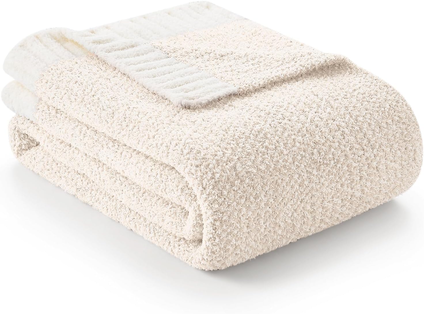 Snuggle Sac Buttery Ivory Throw Blanket for Couch, Reversible Super Soft Knitted...