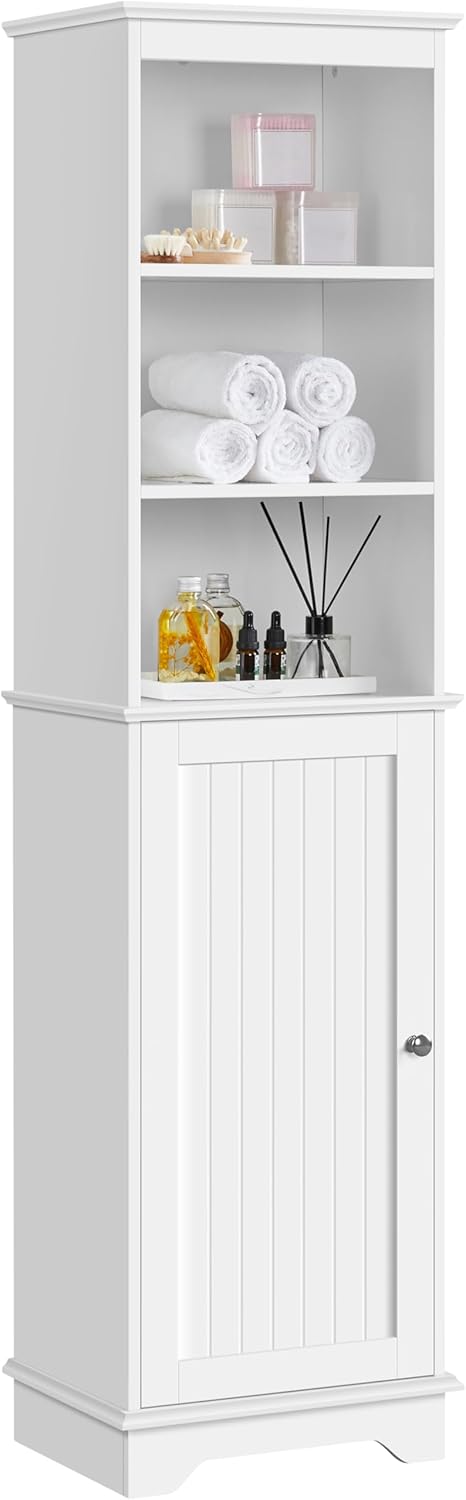 Yaheetech Tall Slim Storage Cabinet with 3 Shelves & Door, Freestanding Linen Ca...