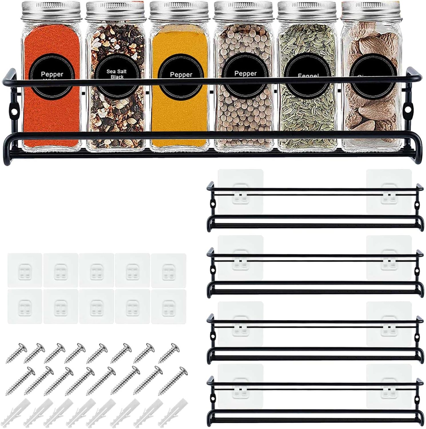 BAORELST Spice racks Organizer 4 Tier Wall Mounted Condiment Holder With Adhesiv...