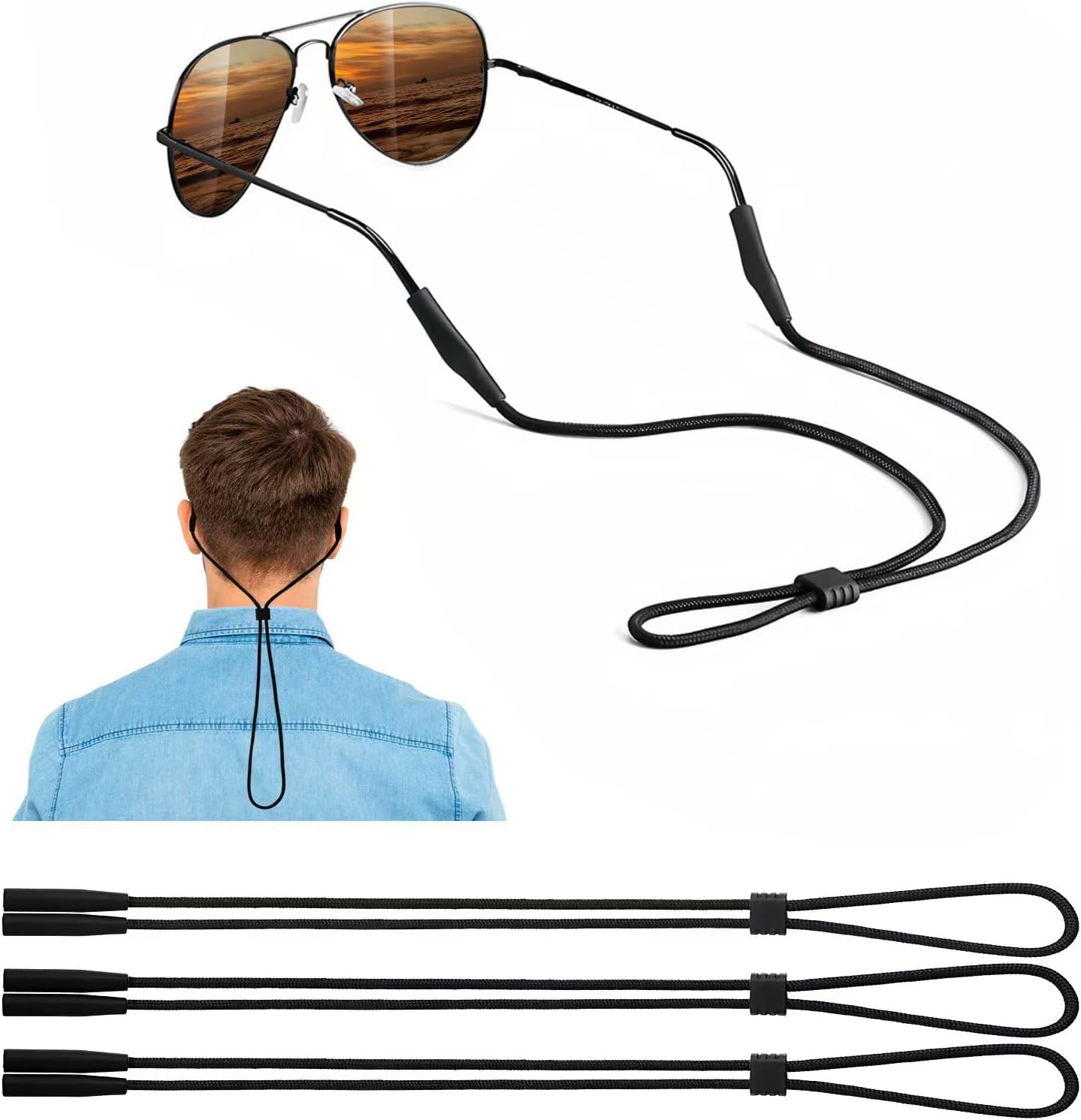 Eyeglasses Holder Strap - 3 Pcs Adjustable Eyewear String Lanyard Retainer - Sun...