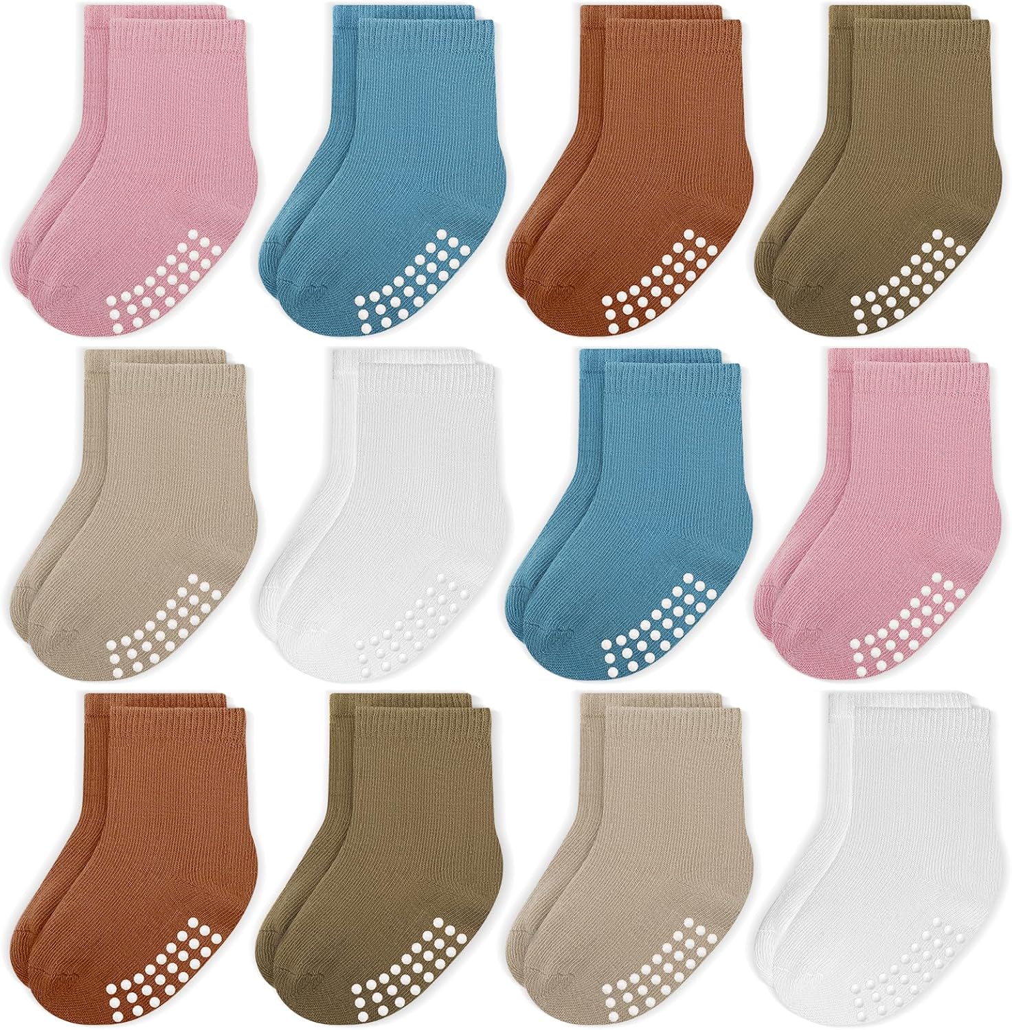 JAKIDAR 12 Pack Baby Toddler Socks Non Slip Grip Cotton Ankle Socks for Boys Gir...