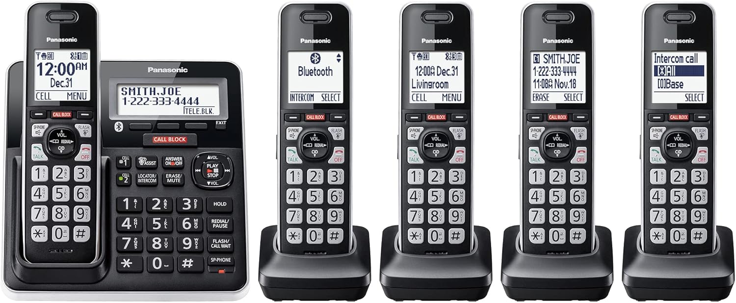 Panasonic Cordless Phone with Advanced Call Block, Link2Cell Bluetooth, One-Ring...