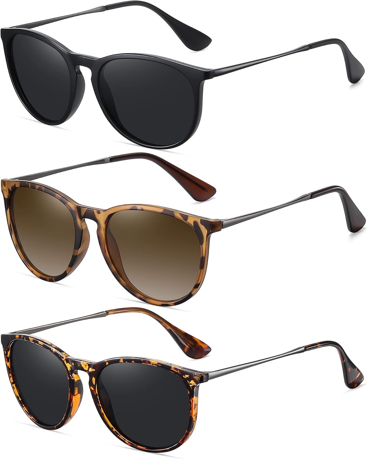 WOWSUN Retro sunglasses womens 2024 trendy round classic glasses 3 Pack: Black+b...