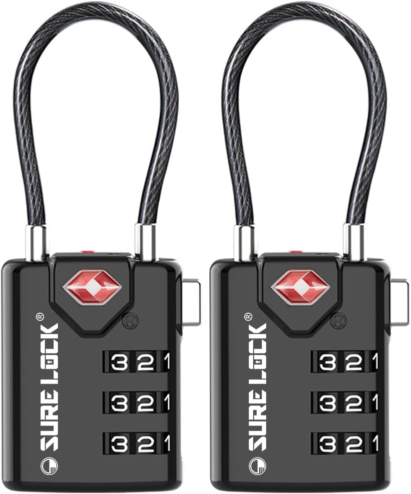SURE LOCK TSA Compatible Travel Luggage Locks, Inspection Indicator, Easy Read D...