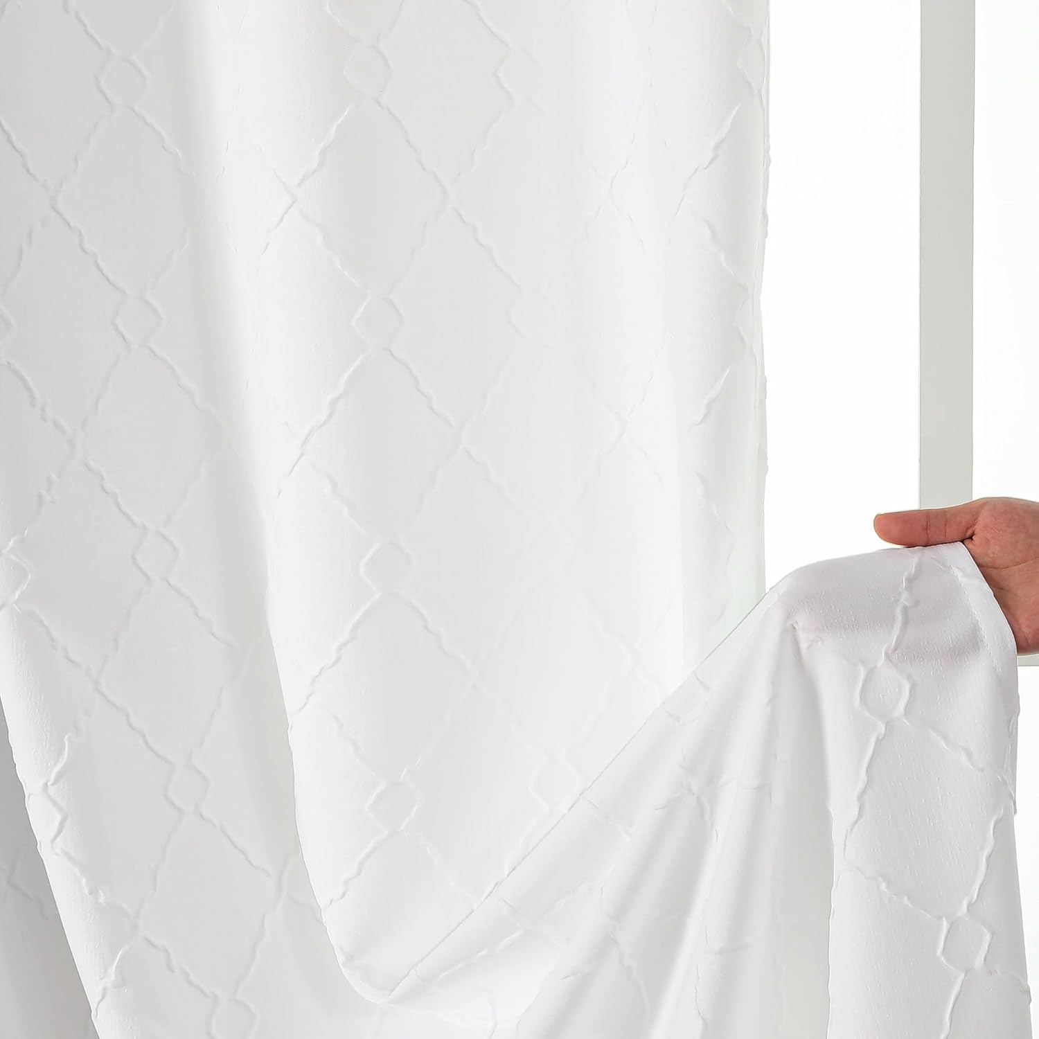 OWENIE 3D Embossed White Curtains 84 Inches Long 2 Panels Set, Balance Privacy &...