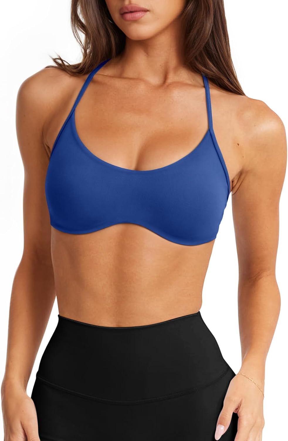LASLULU Womens Sexy Y Back Sports Bra Padded Racerback Spaghetti Strap Workout Y...