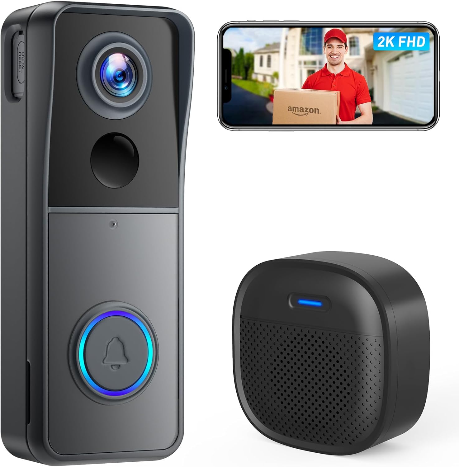 XTU Wireless Video Doorbell Camera with Chime, 2K HD Smart Video Door bell with...
