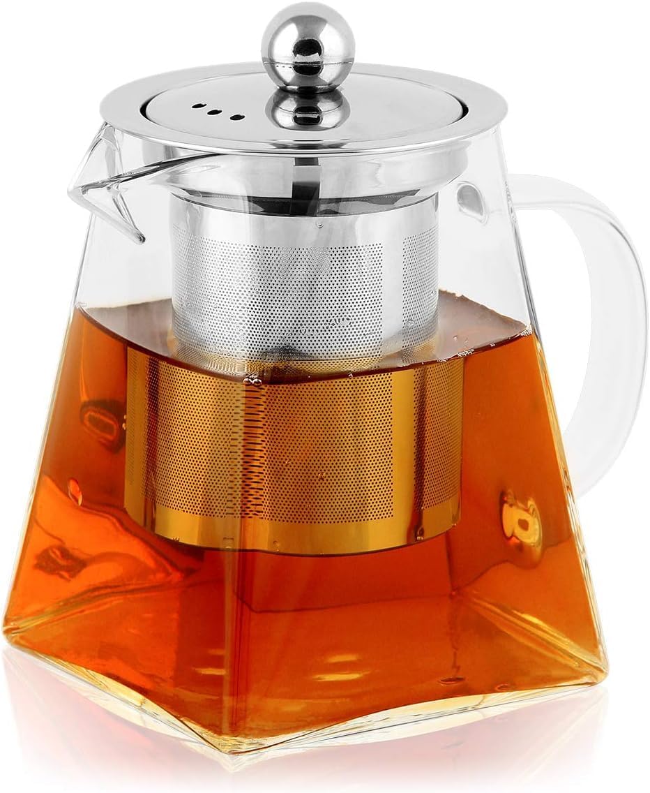 Spring Chef Square Glass Tea Pot with Infuser, Heat-Resistant Borosilicate Glass...