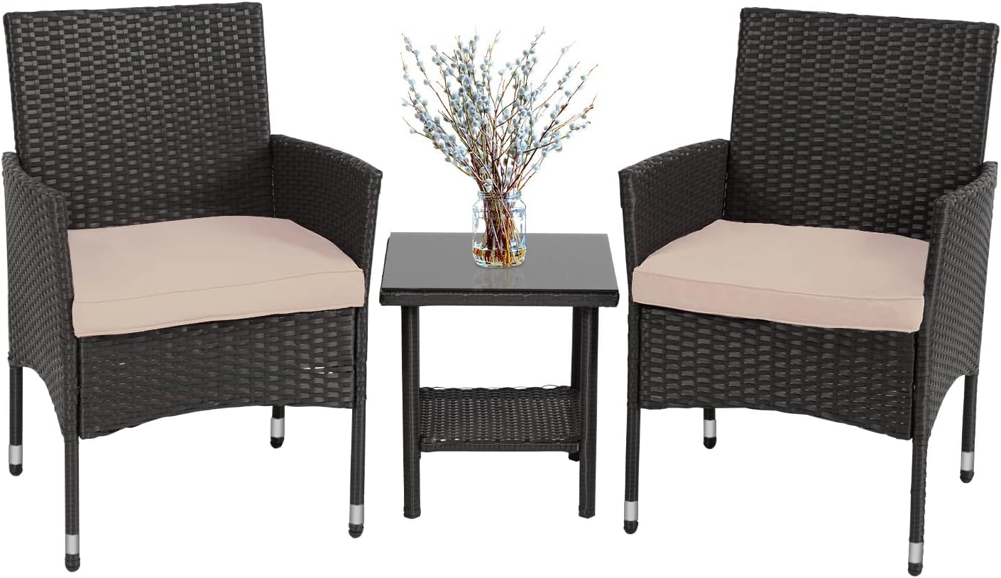 FDW Patio Furniture Set Outdoor Furniture Wicker Bistro Rattan Chair Conversatio...