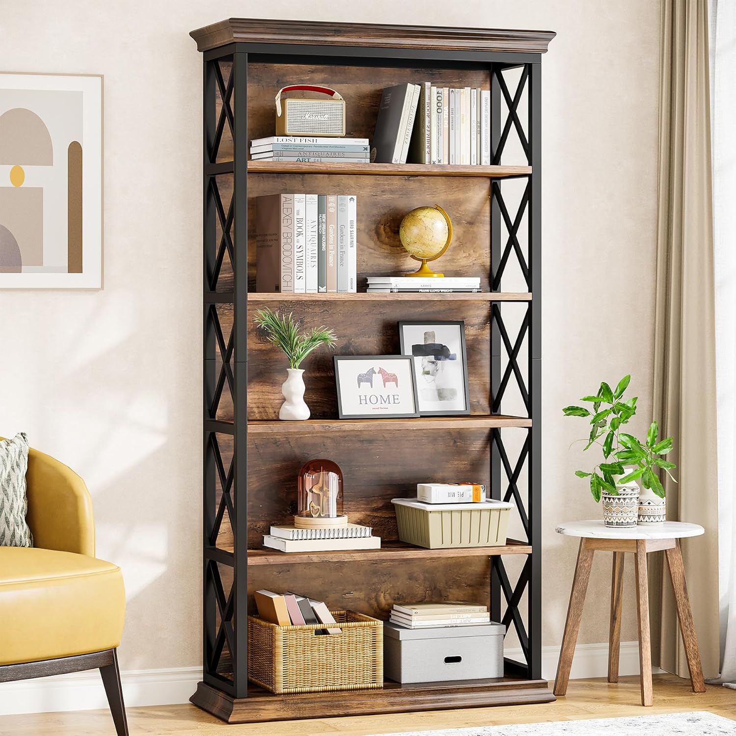 Tribesigns 6-Tier Bookcase, 71 Inches Industrial Bookshelves and Bookcases, Floo...