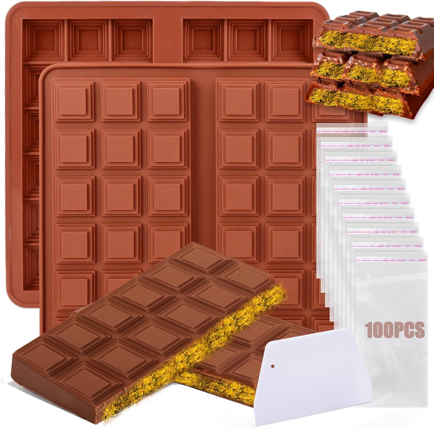 Palksky Large Chocolate Bar Mold, Deep Dubai Chocolate Bar Pistachio Kit, Thick...