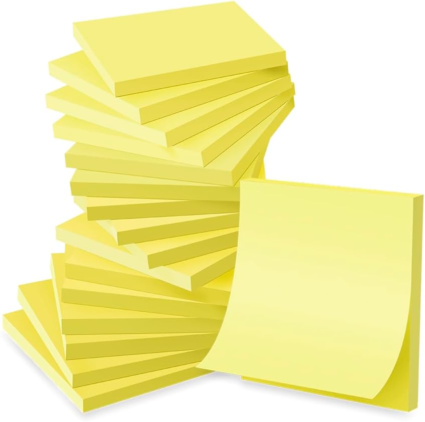 (16 Pack) Sticky Notes 3x3, Canary Yellow, Sticky Pads, Recyclable, Self-Stick P...
