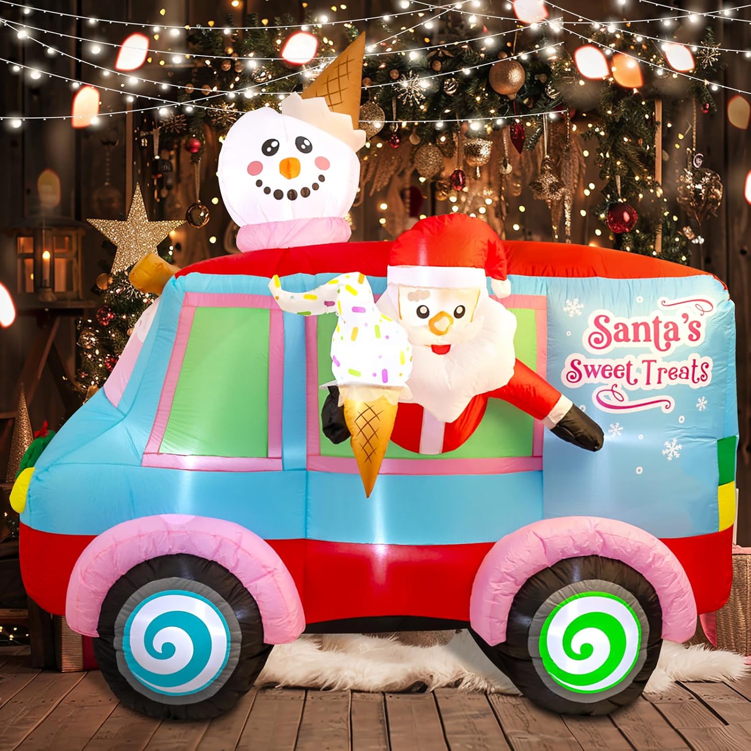 Nervure 8FT Christmas Inflatables - Christmas Ice Cream Truck Inflatable - Infla...
