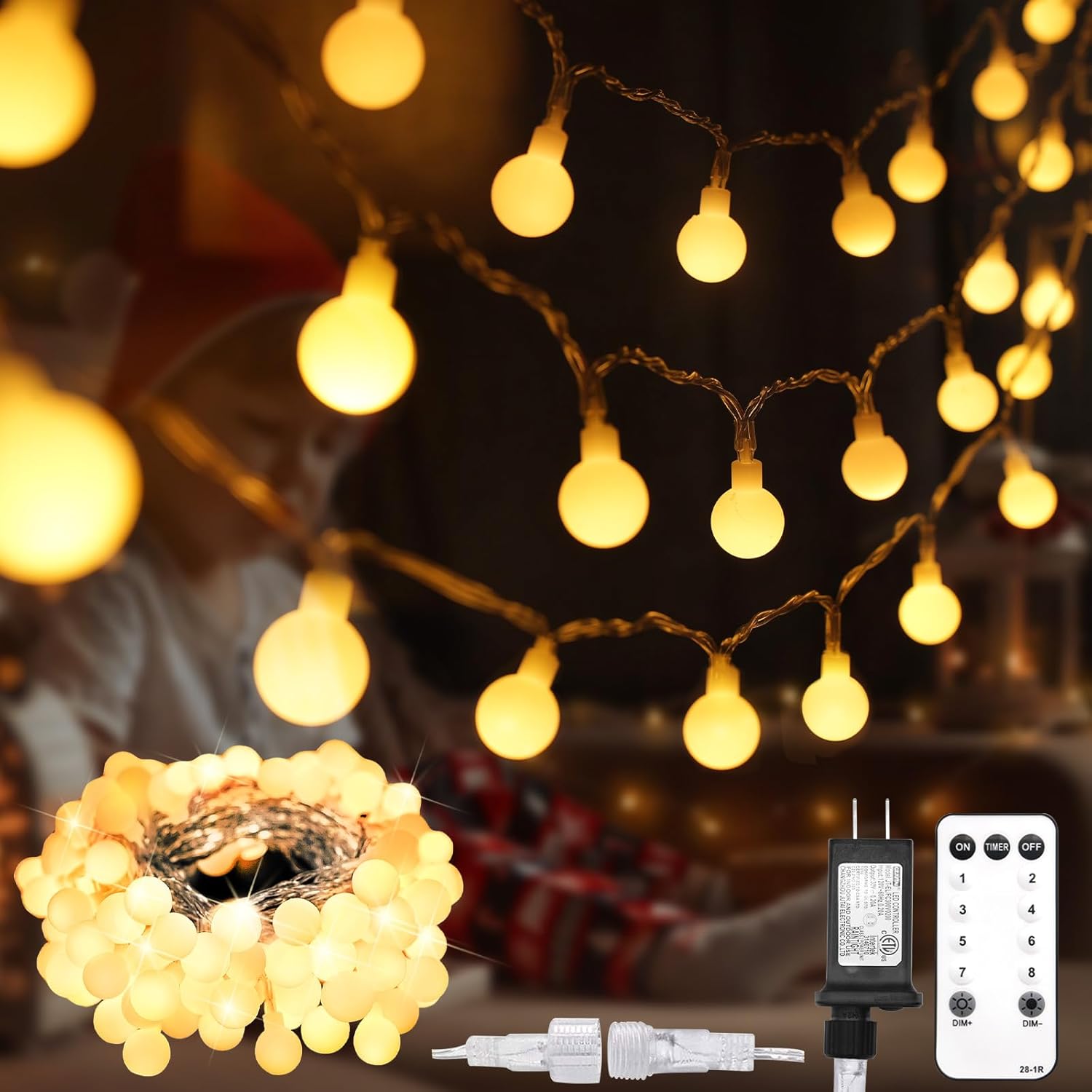 suddus String Lights for Bedroom, 33ft 100 Led Connectable Globe String Lights I...