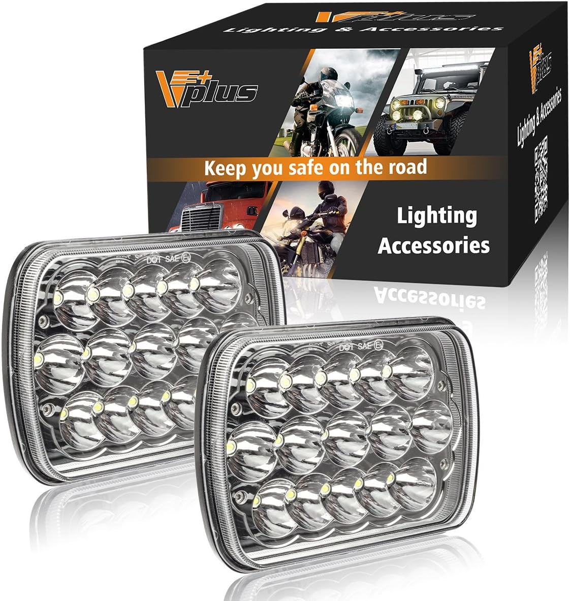 Partsam 2PCS Rectangle H6054 LED Headlights 5x7 7x6 Headlamp Hi/Low Sealed Beam...
