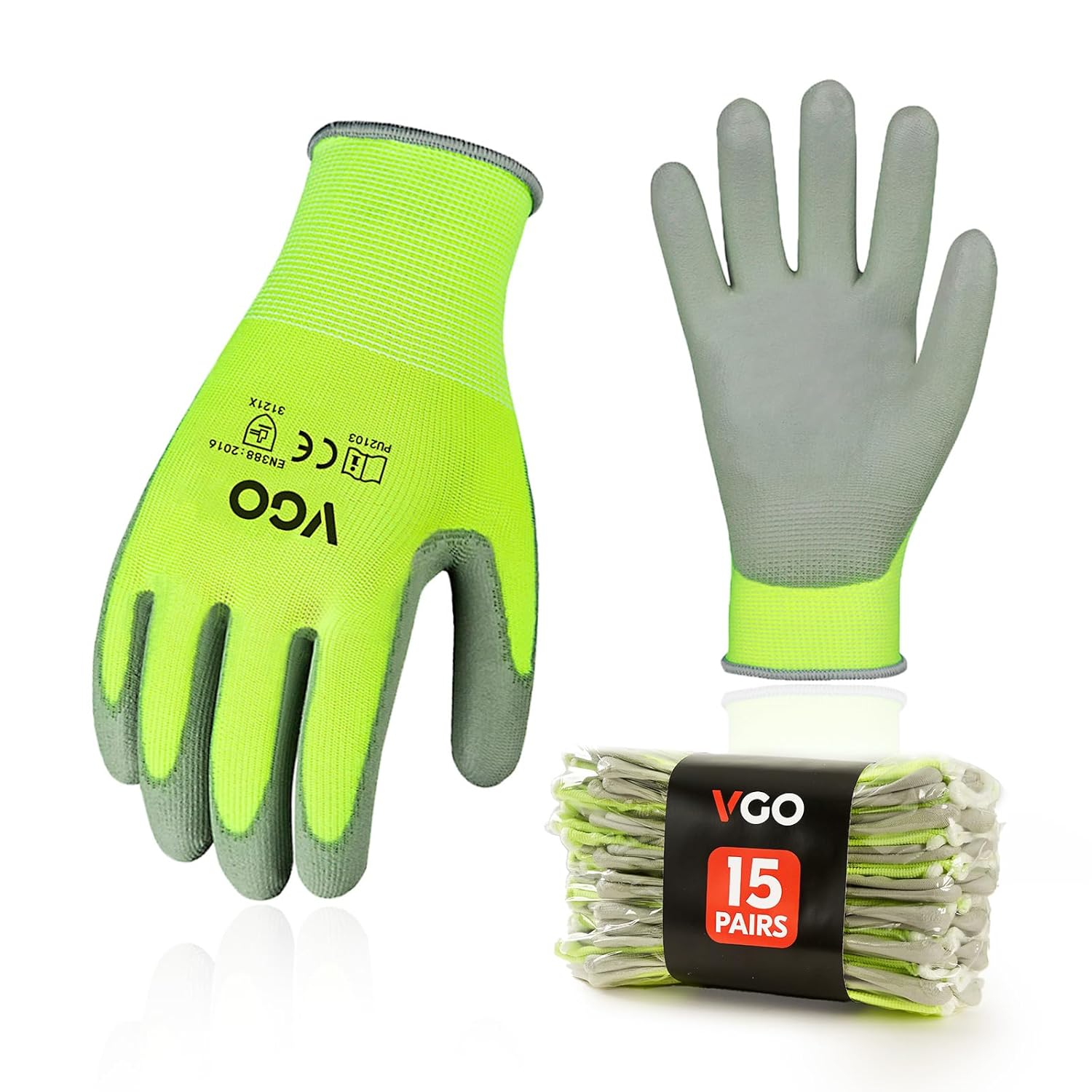 Vgo... 15Pairs Safety Work Gloves,Gardening Gloves,Polyurethane Coated,Dipping G...