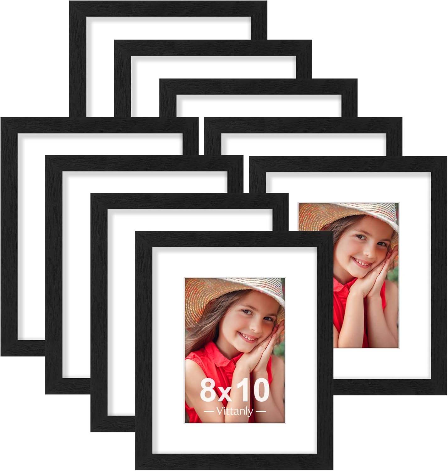 Vittanly 8x10 Picture Frames Set of 9, Shatter Resistant Plexiglass, Display 5x7...