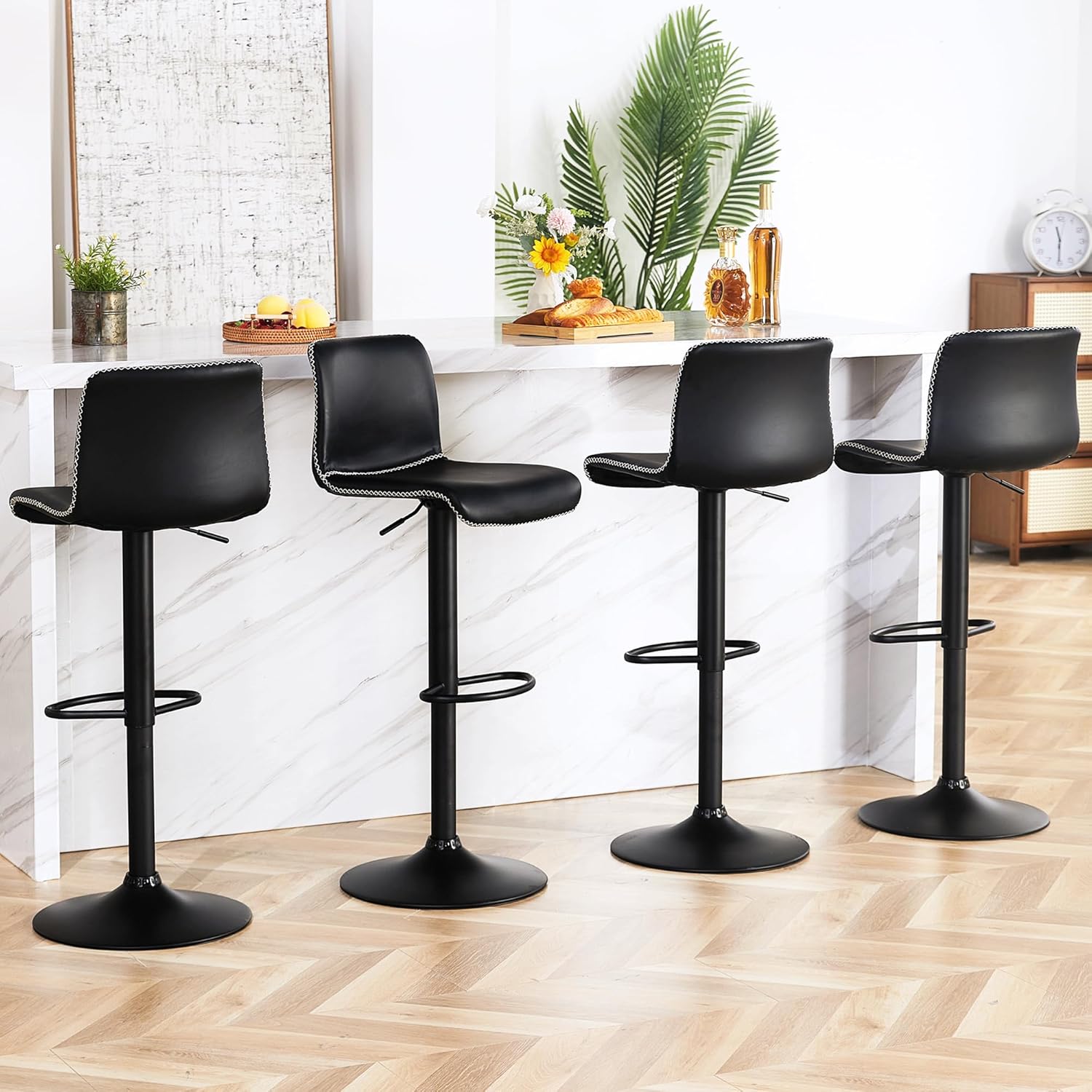 HeuGah Swivel Bar Stools Set of 4, Counter Height Bar Stools with Back, Adjustab...