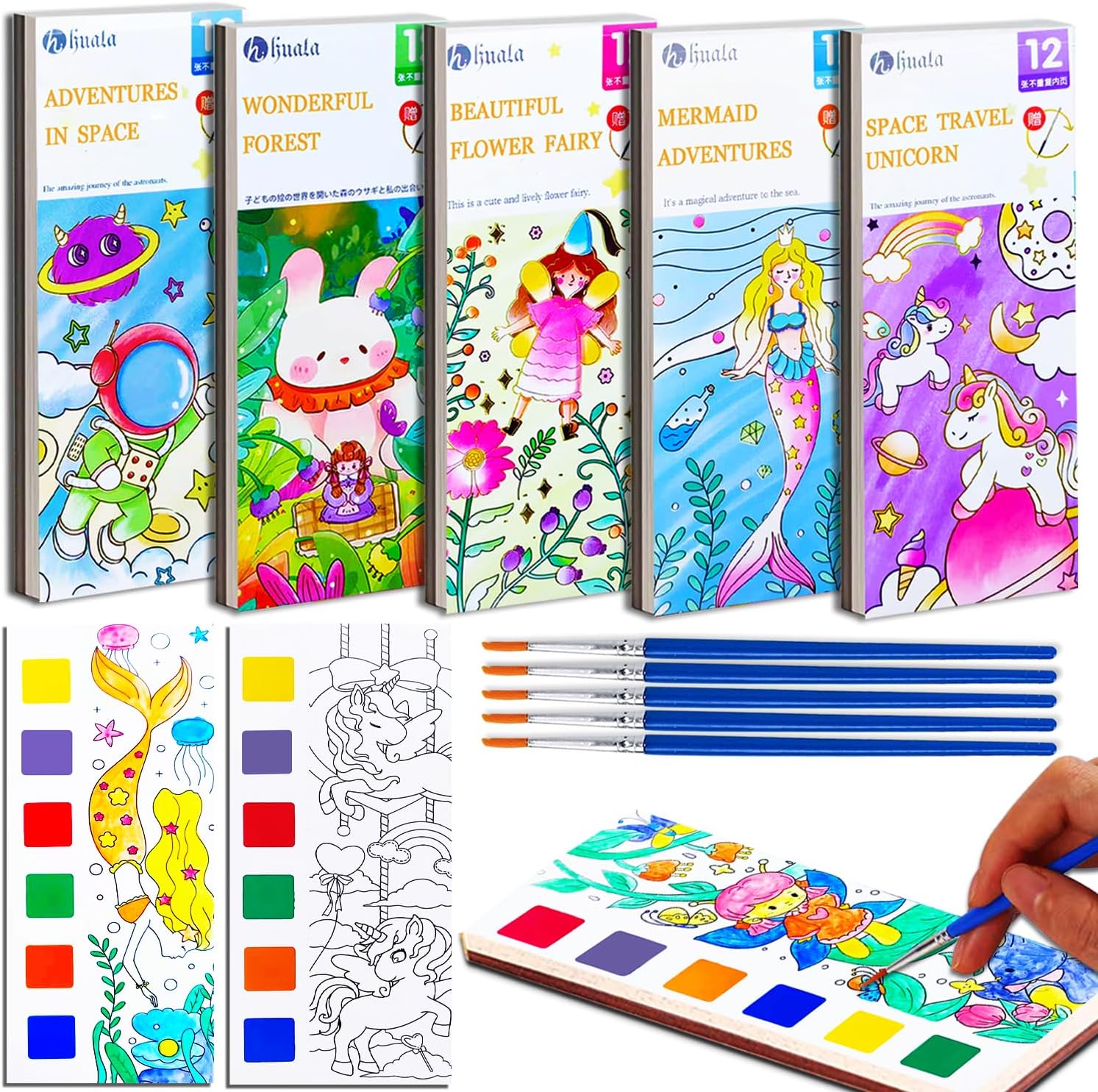 JUNQIU 5Pack Water Color Paint Sets for Kids, Paint With Water Books for Kids Ag...